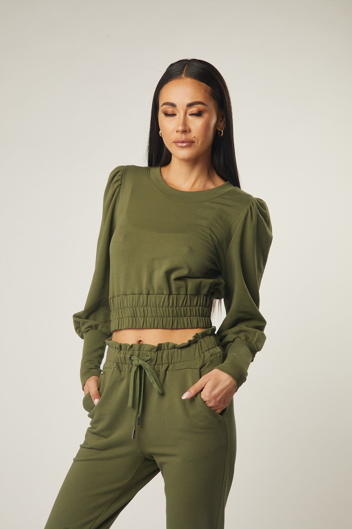 Emma Cotton French Terry Top In Olive