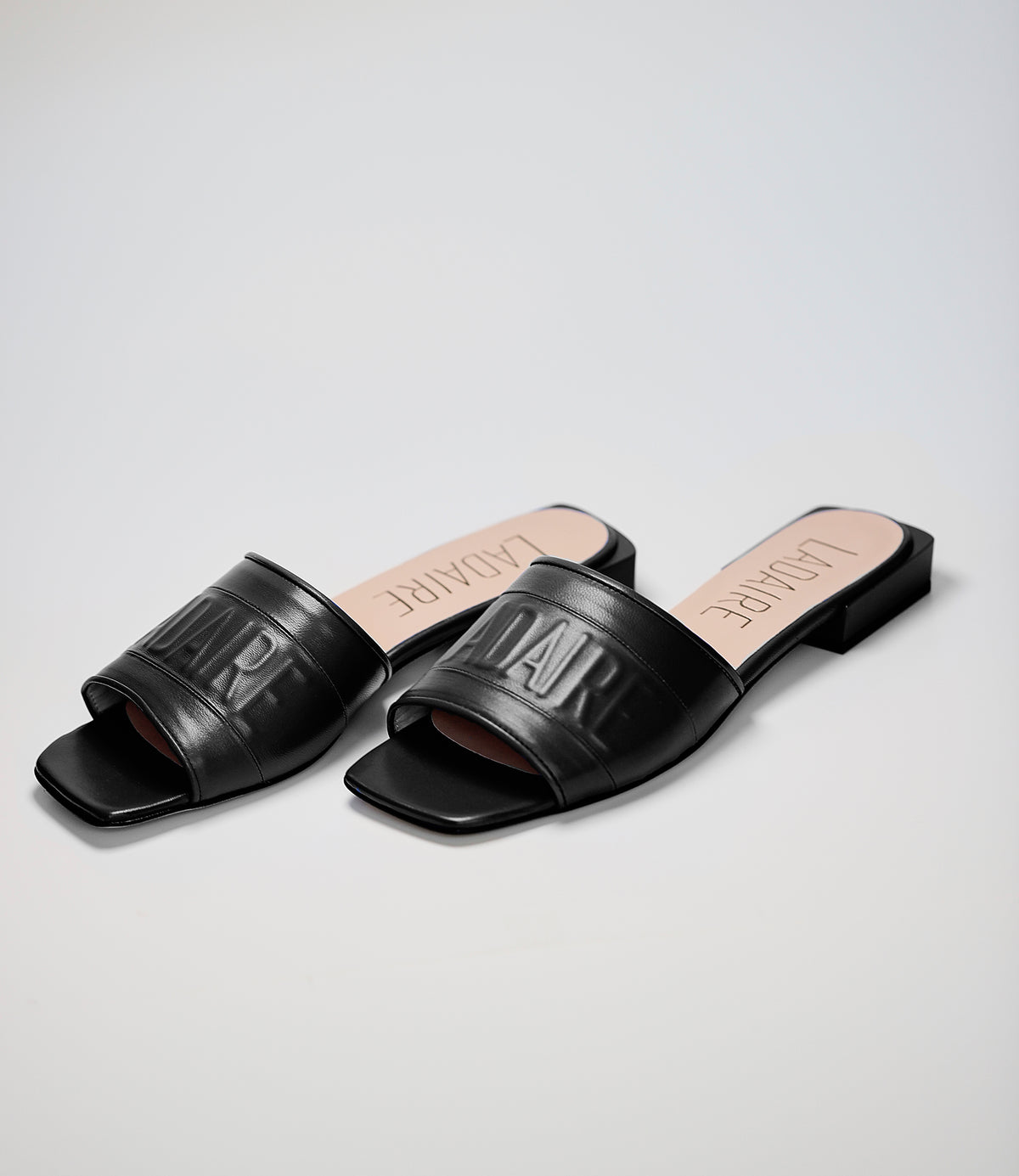 Donna Square Toe Nappa Leather Sandals In Black