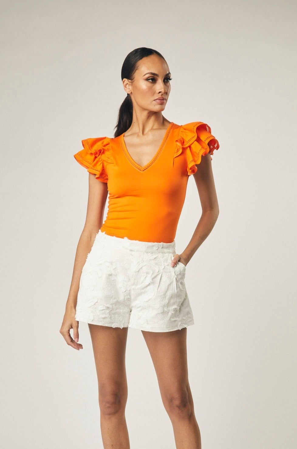 Gabriela Stretch Cotton  Blouse In Orange