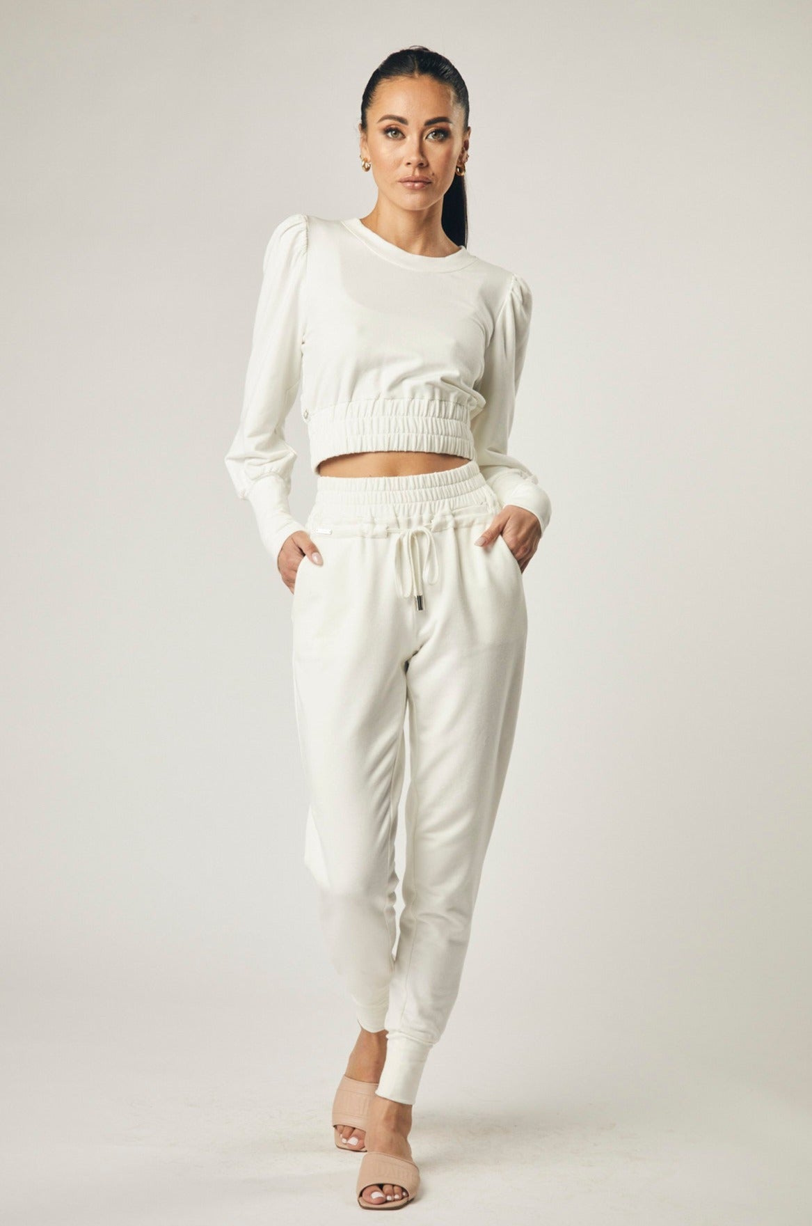 Melanie High Waisted Track Pants in Vintage White