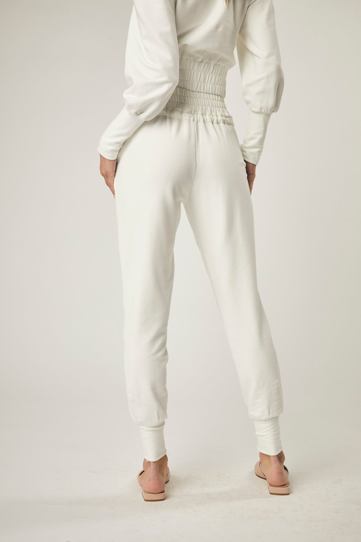 Melanie High Waisted Track Pants in Vintage White