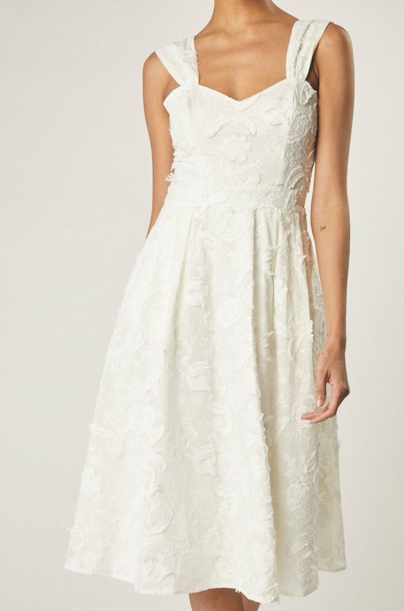 Cora Cotton Floral Embroidered Midi Dress In White