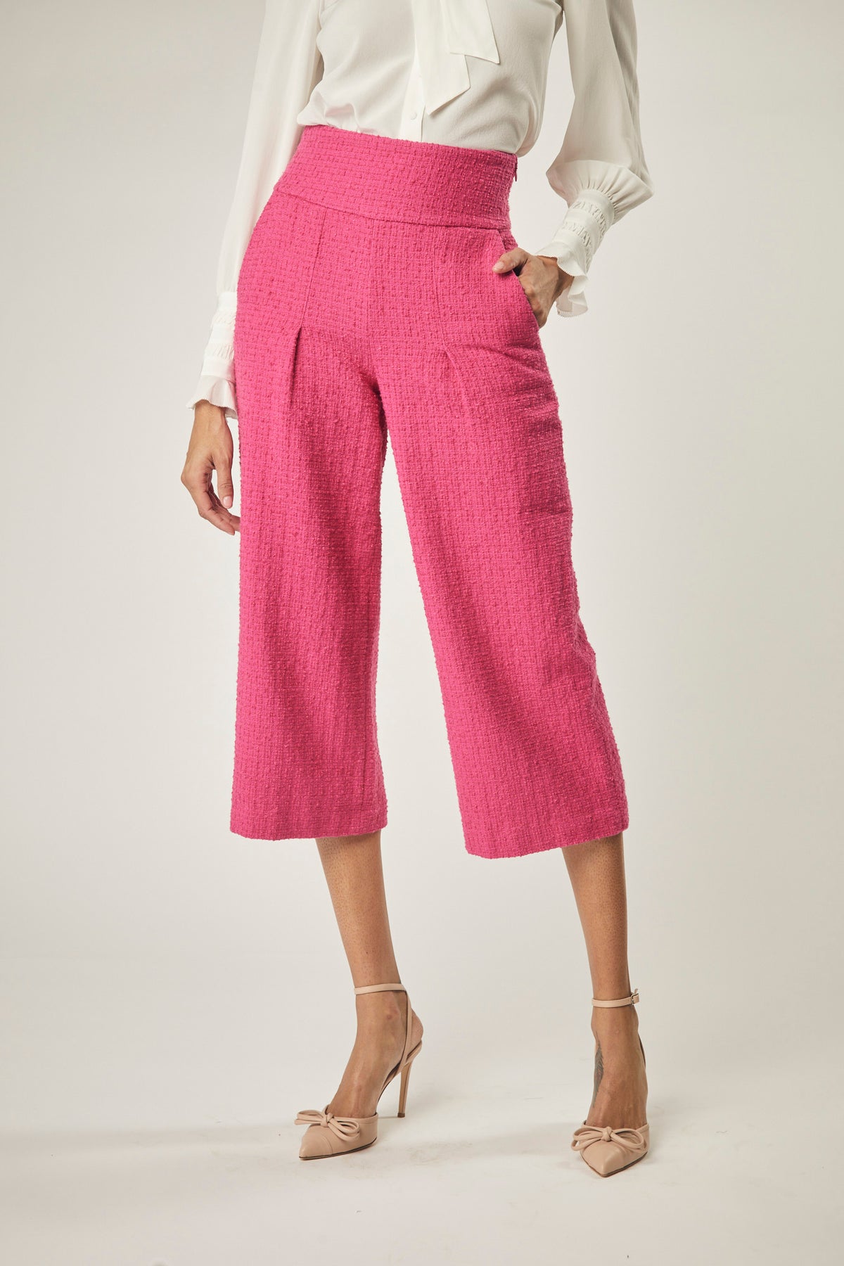 Jacqueline Cotton Tweed Pants In Hot Pink