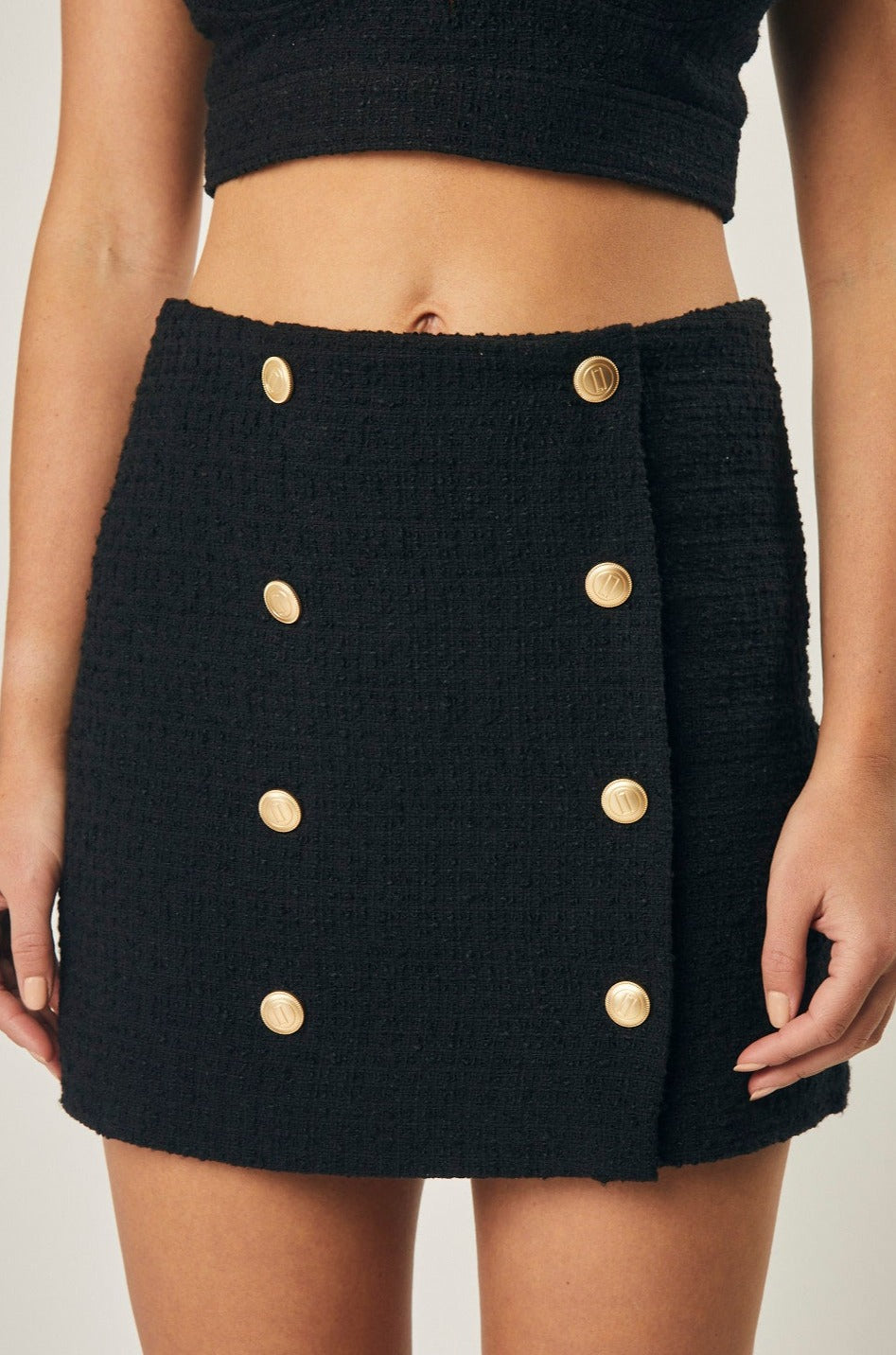 Elizabeth Cotton Tweed Skirt In Black