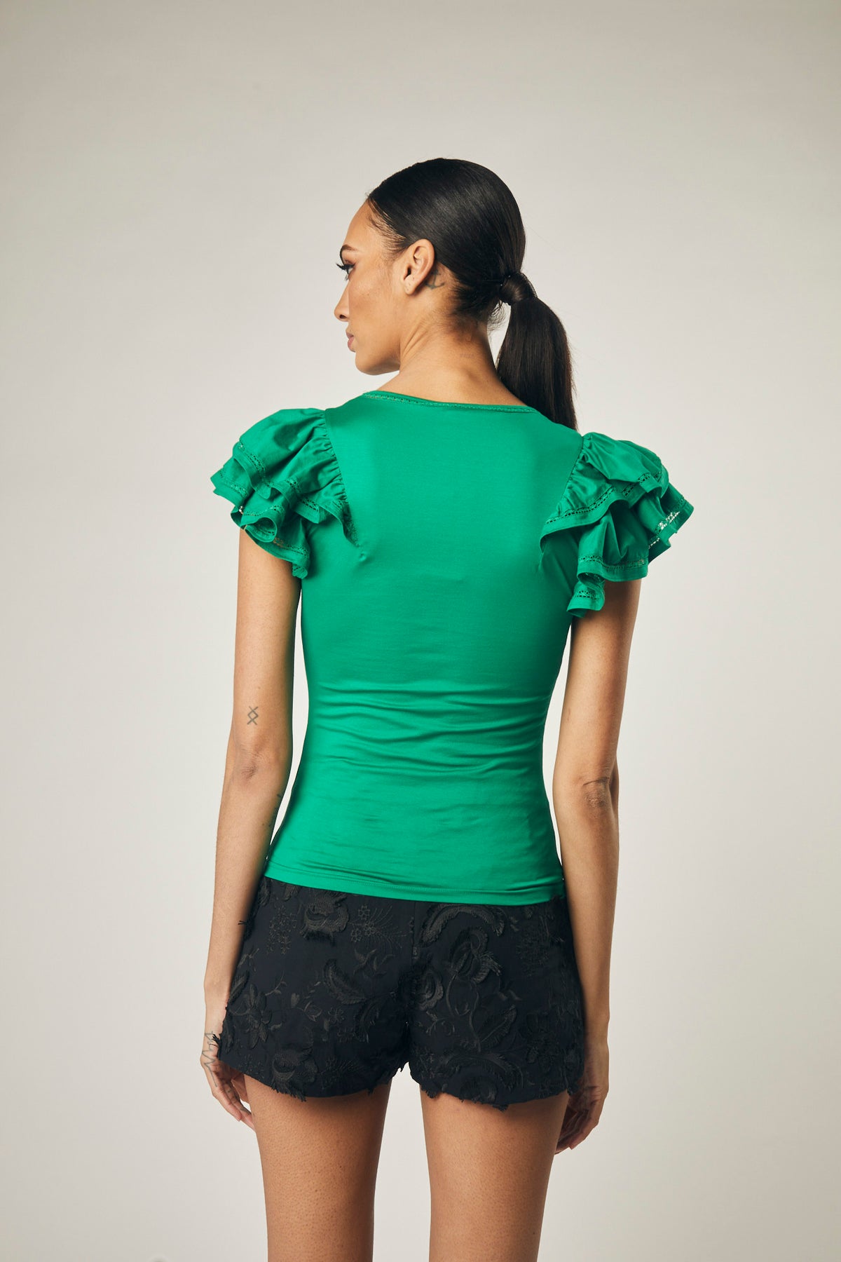 Gabriela Stretch Cotton  Blouse In Emerald Green