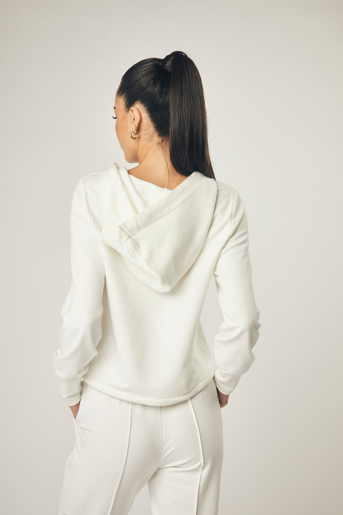 Tina Cotton French Terry Pullover Hoodie In White