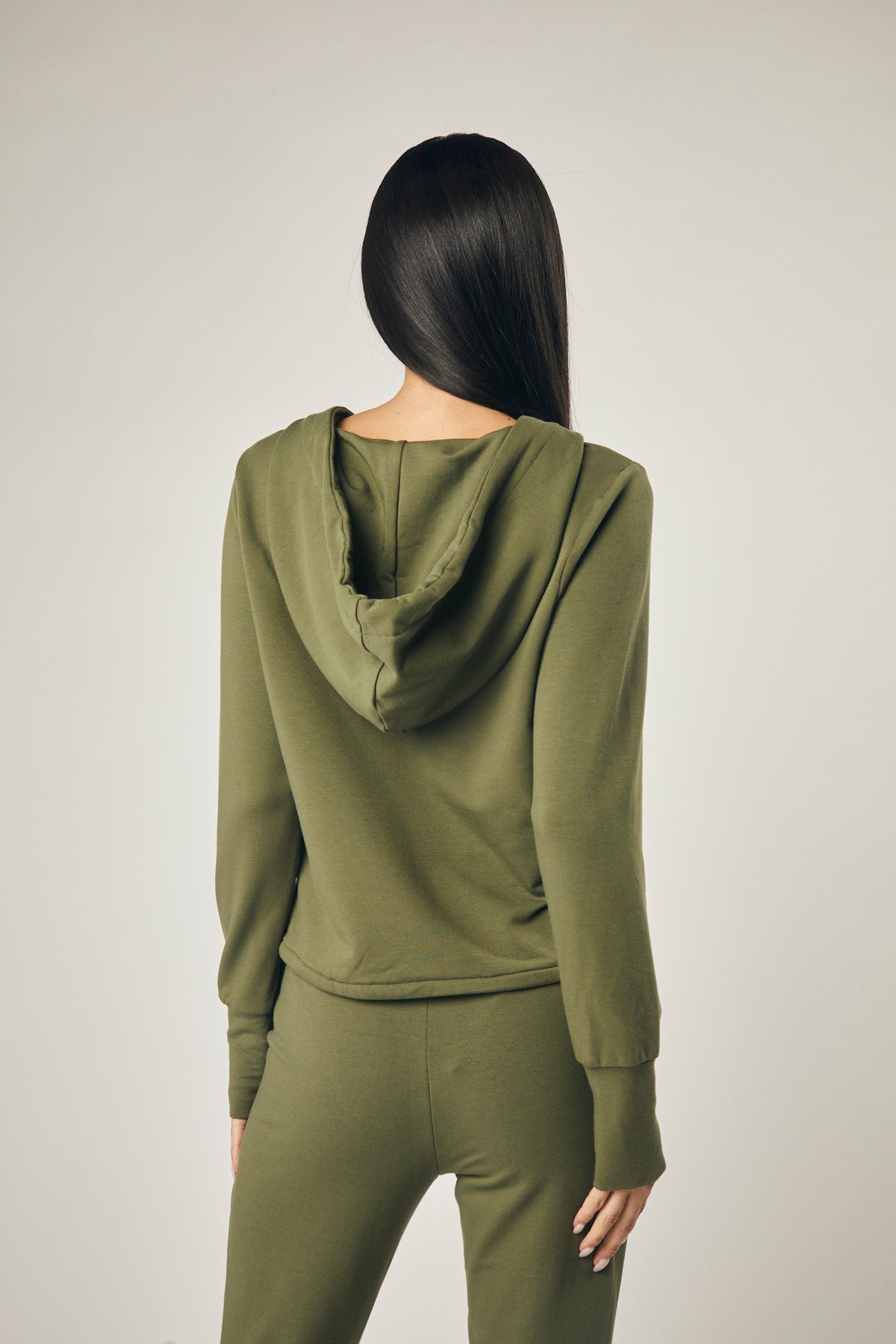 Tina Cotton French Terry Pullover Hoodie In Olive