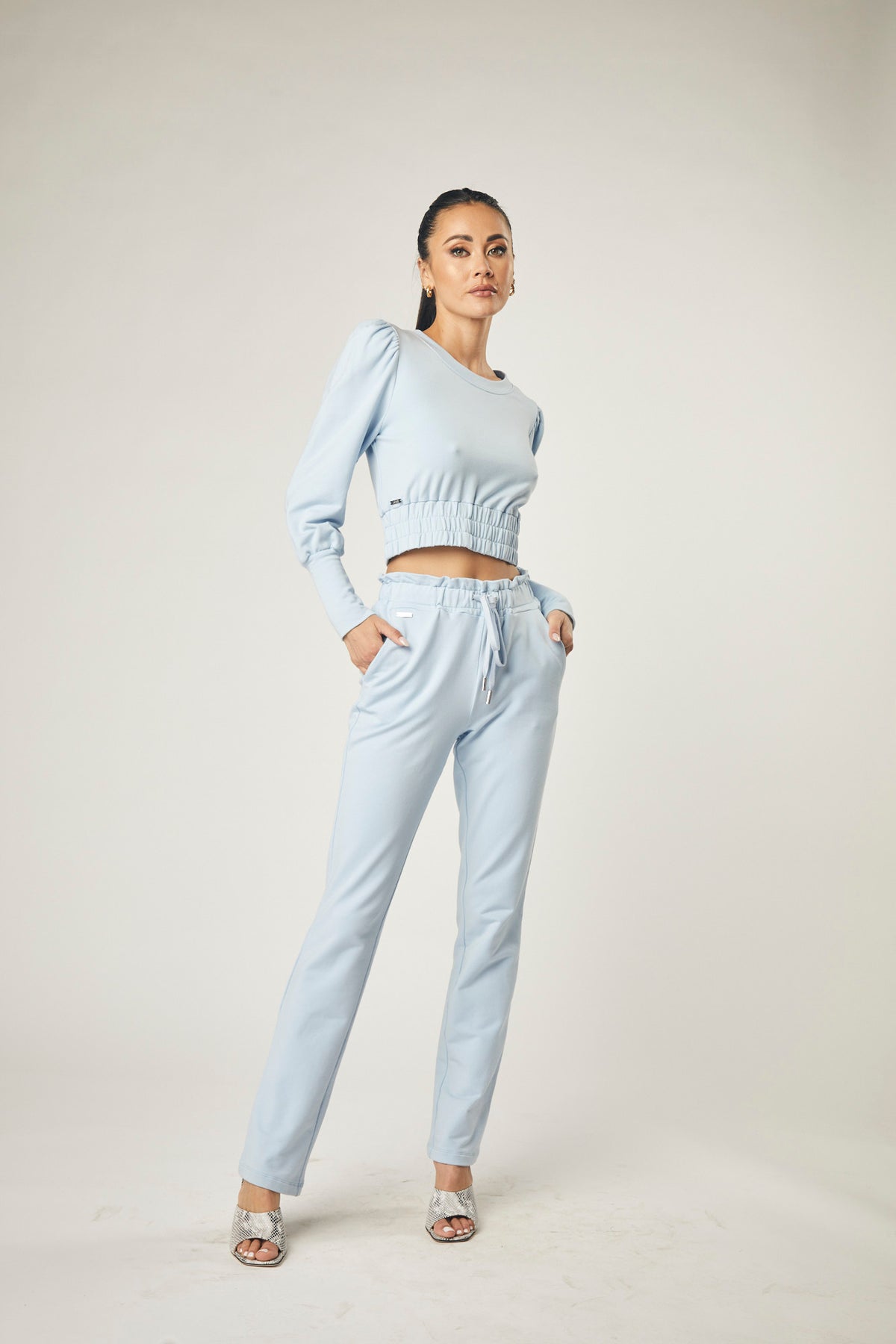 Hazel Straight Leg Track Pant With Elastic waist - Cashmere Blue