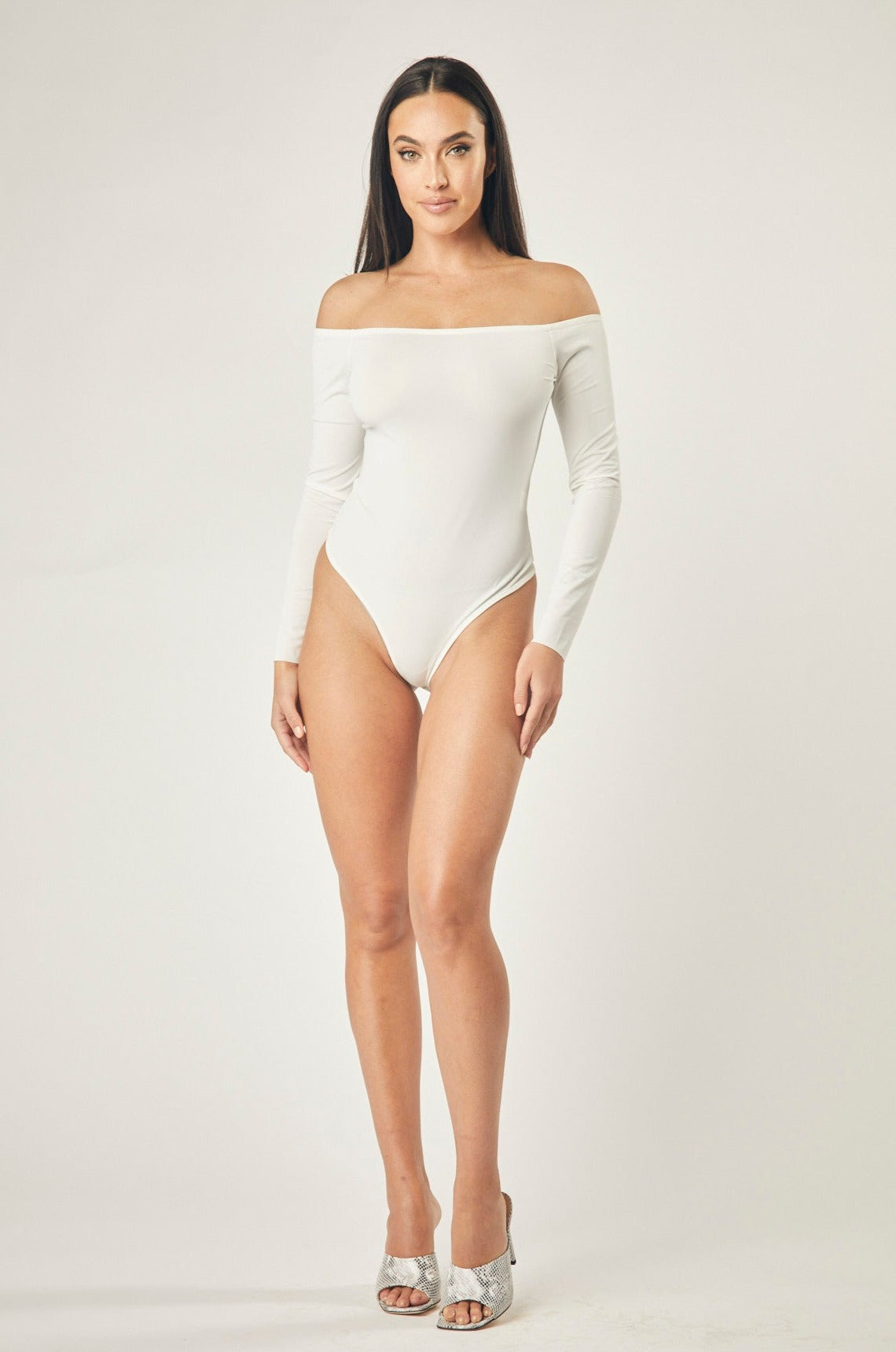 Beverly Stretch Nylon Bodysuit In White