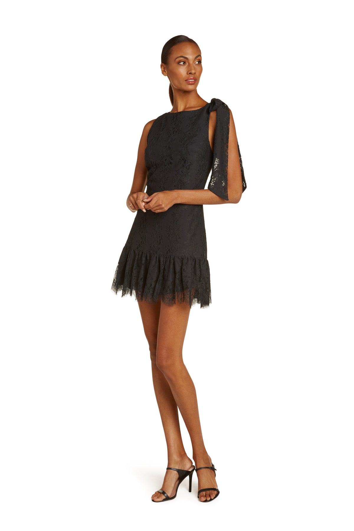 Perla Cotton Lace Mini Dress in Black