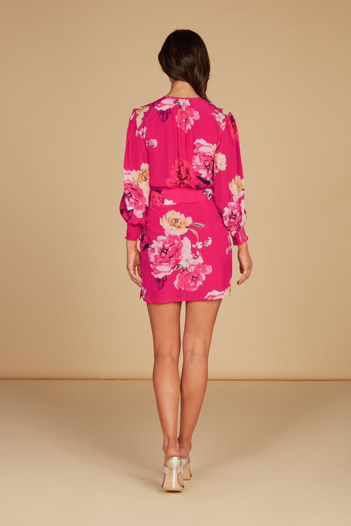 Lucia Draped Mini Dress in Hot Pink Floral