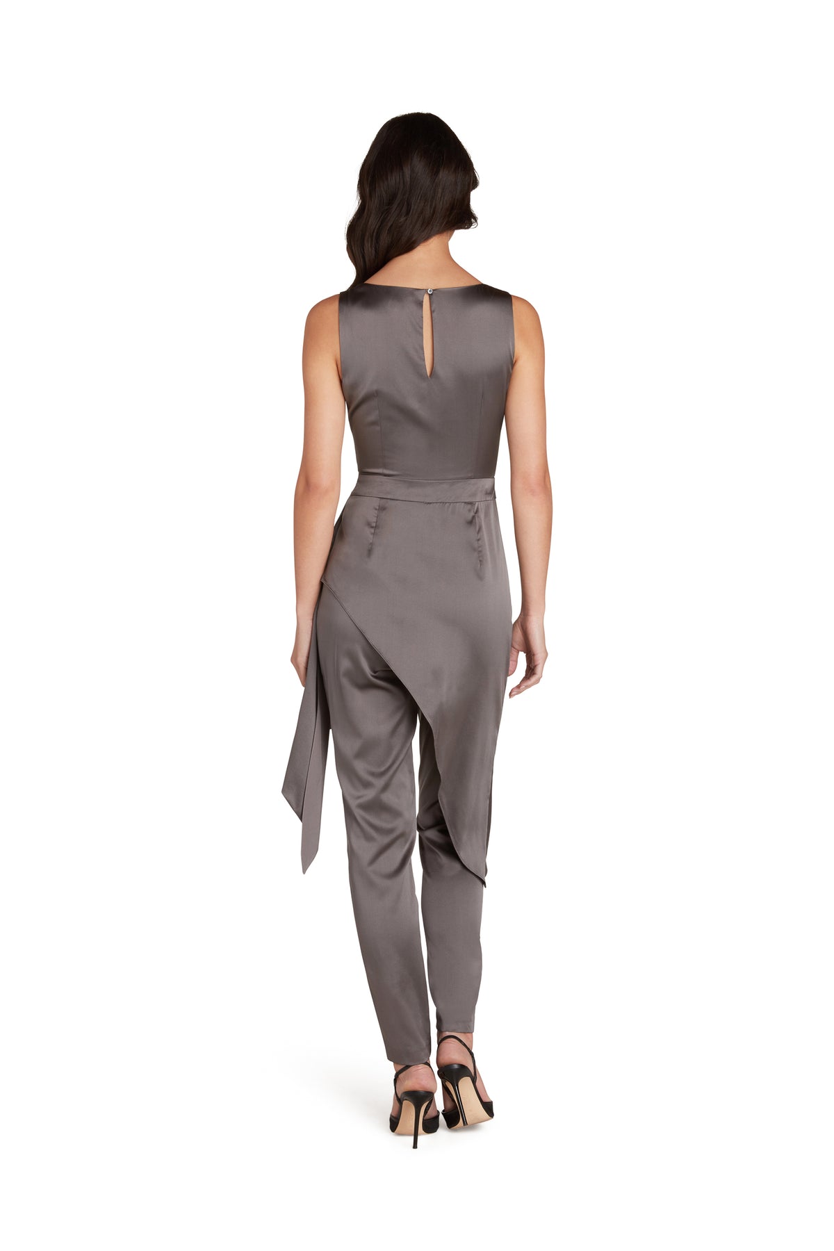Jenny Silk Satin Sleeveless Jumpsuit in Grey