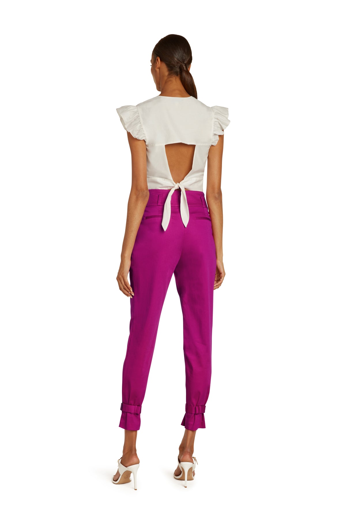Marie Cotton High Waist Pants in Hot Pink