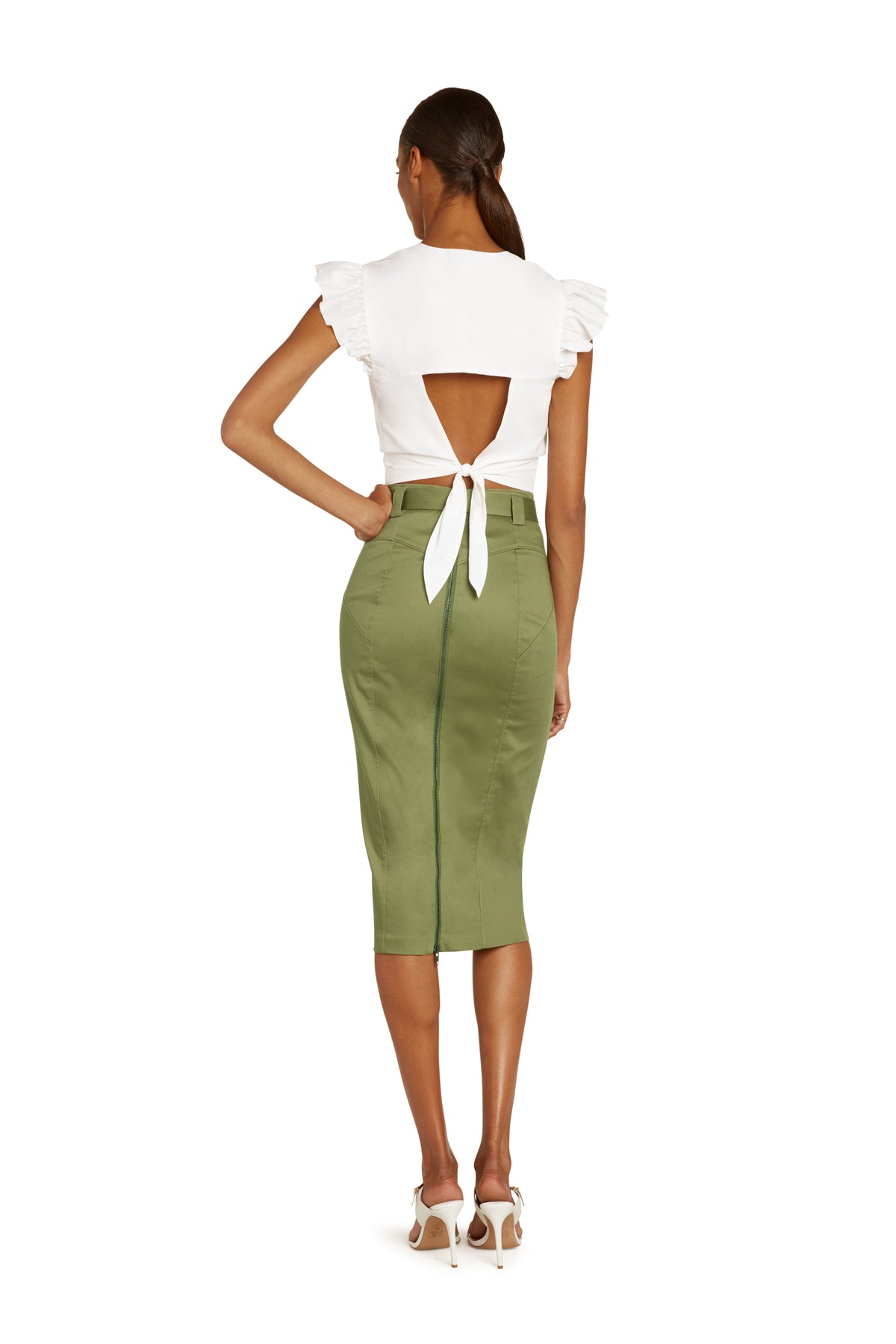 Mirielle Cotton Pencil Skirt in Army Green
