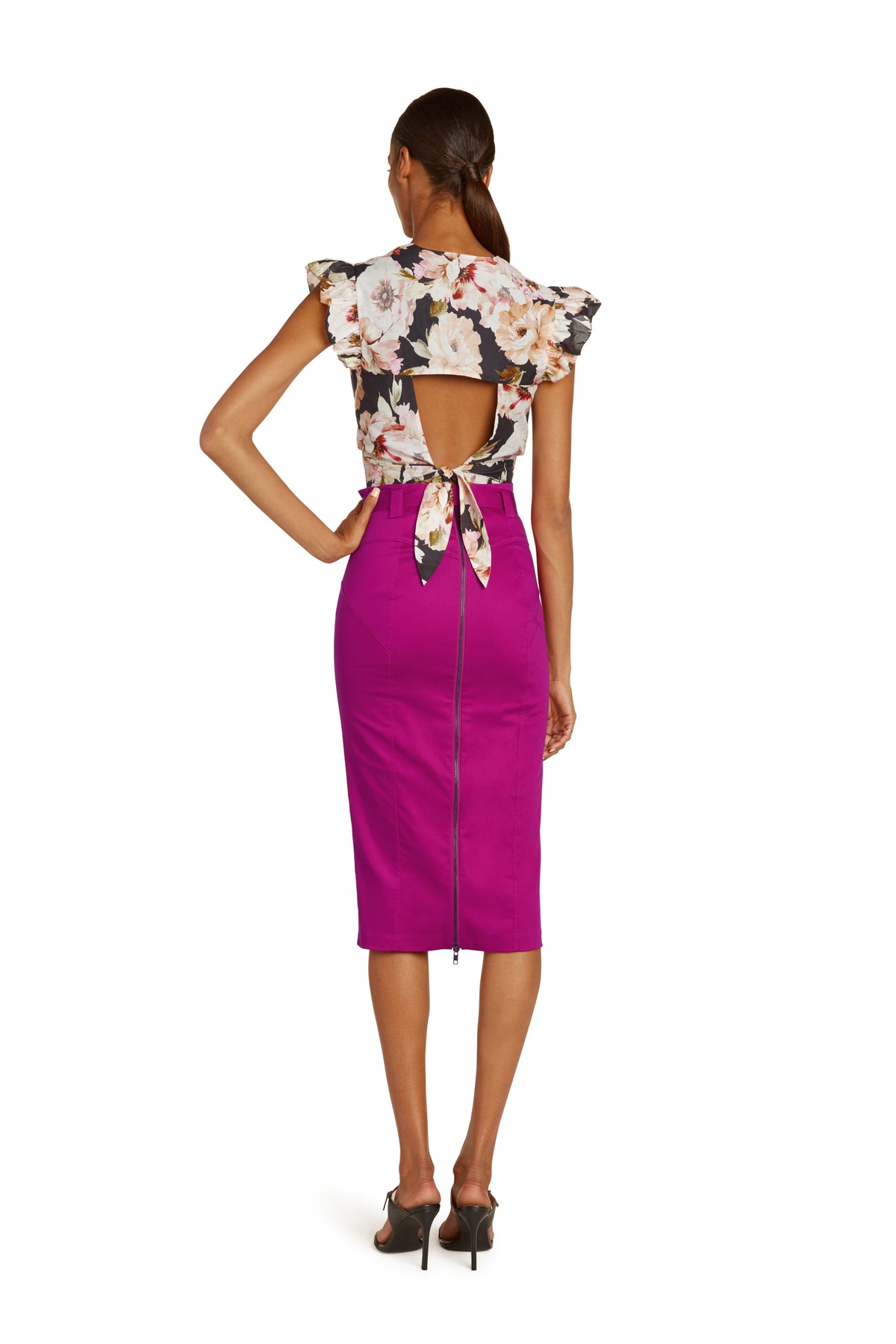 Mirielle Cotton Pencil Skirt in Hot Pink