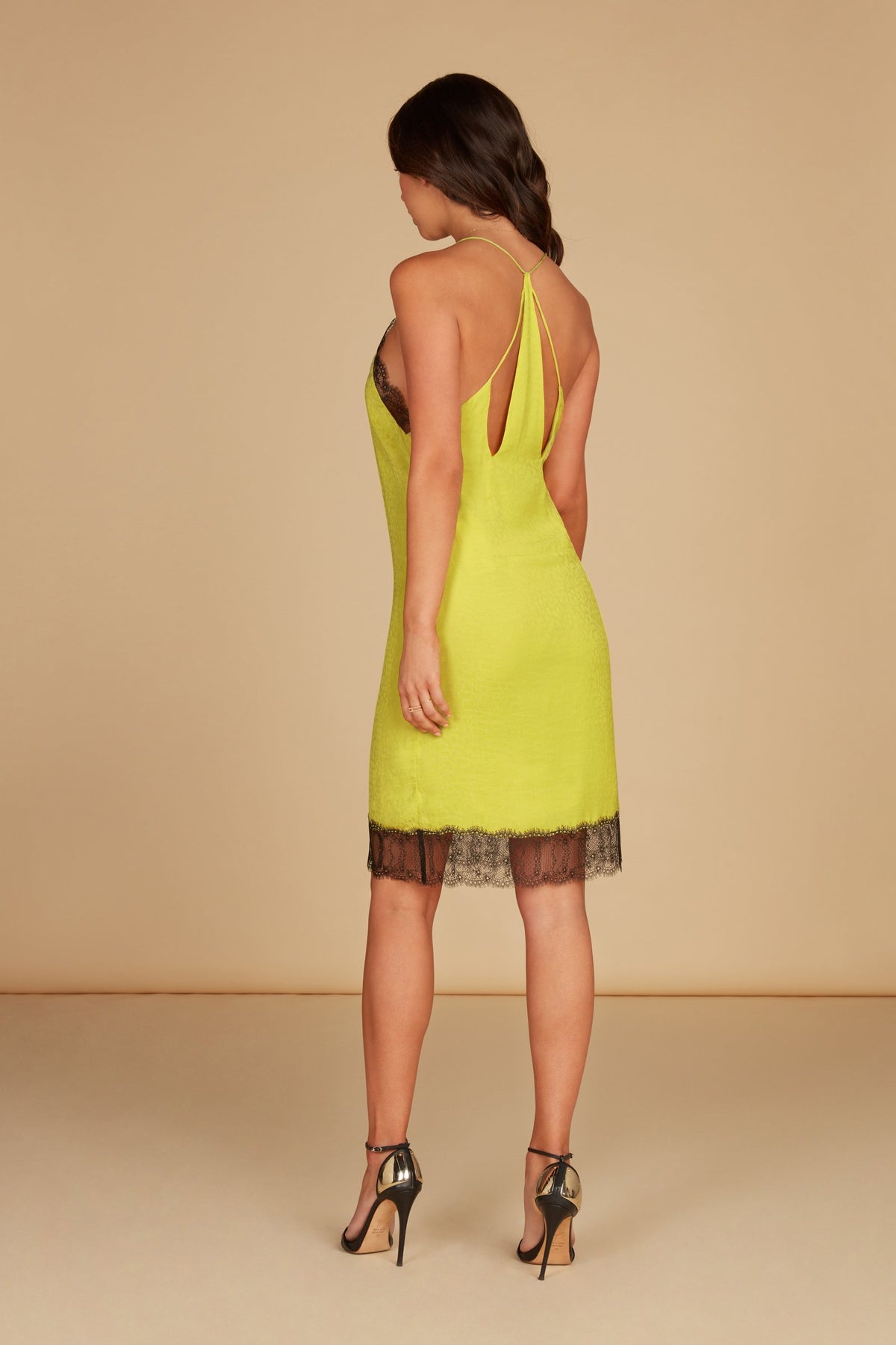Tonia V-Neck Knee Length Dress in Chartreuse