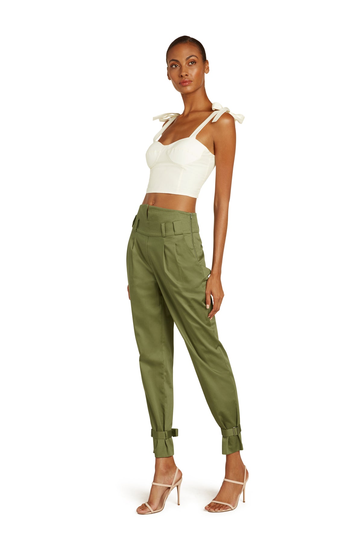 Marie Cotton High Waist Pants in Army Green