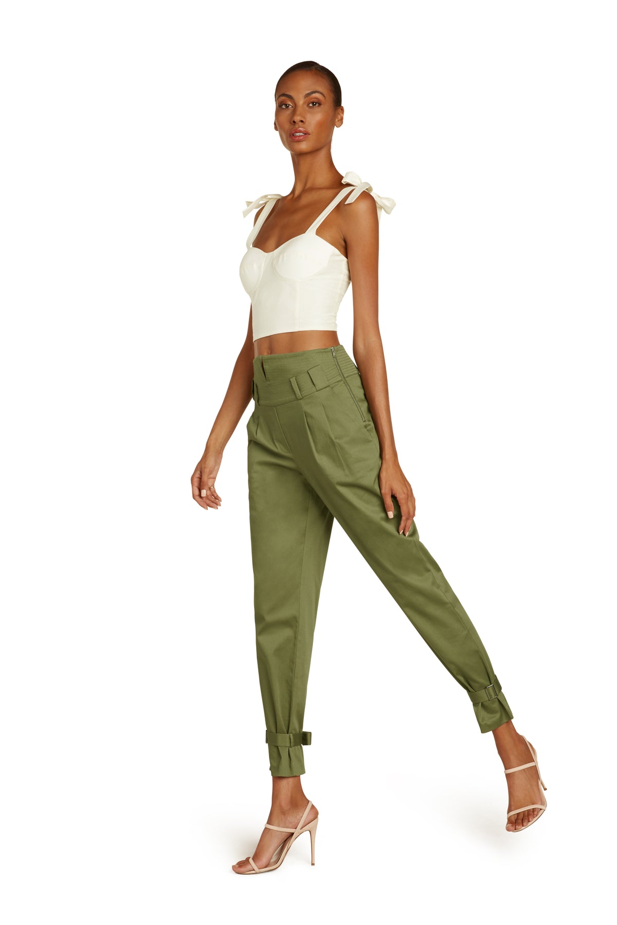 Marie Cotton High Waist Pants in Army Green