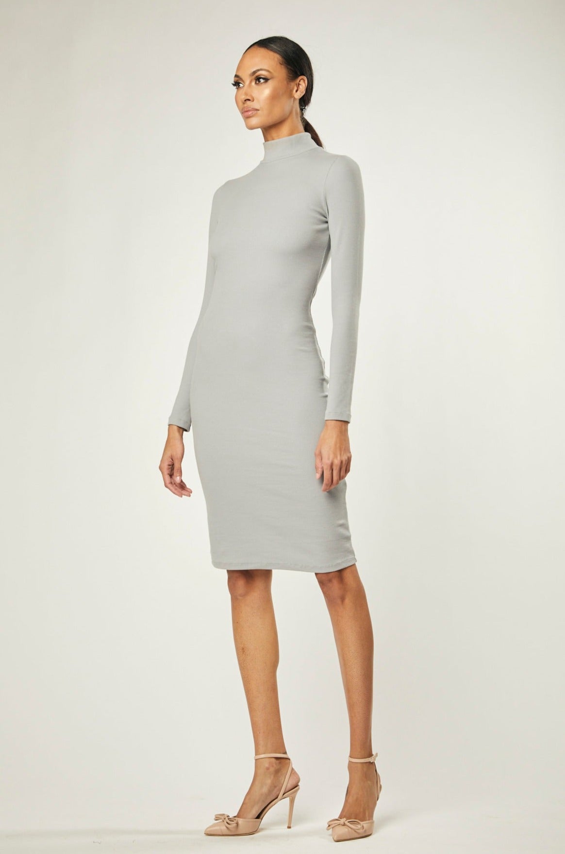 Yasmin Rib Knit Midi Dress In Ultimate Grey