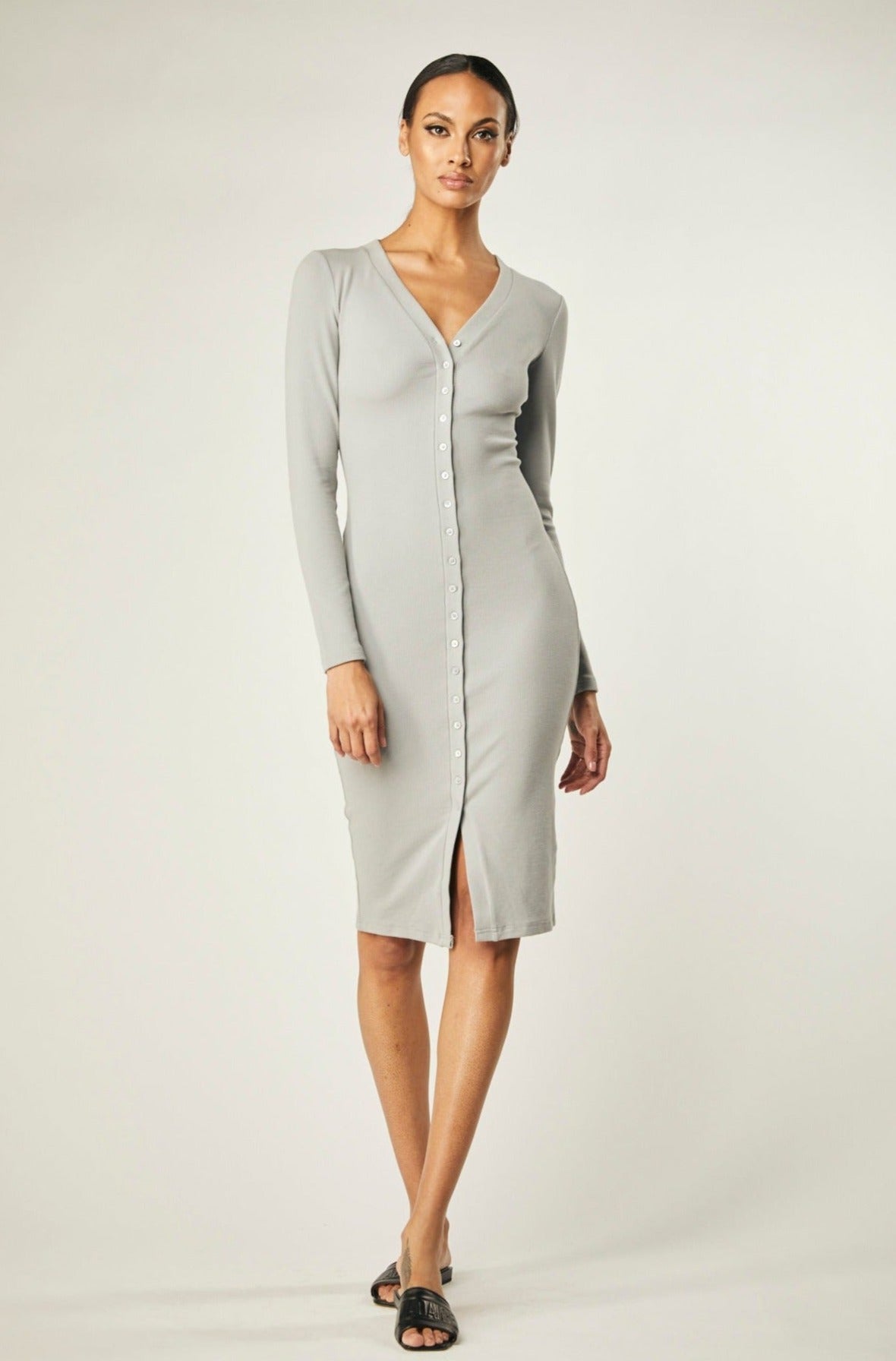 Roya Rib Knit Midi Dress In Ultimate Grey